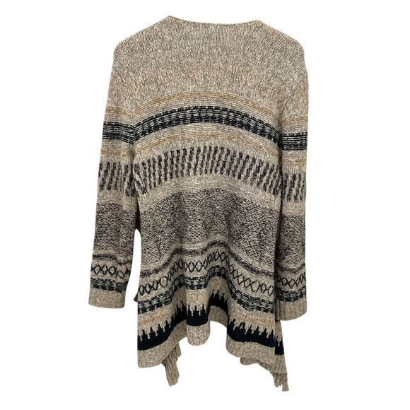 Cabi Grey, Gold + Black Aztec Waterfall Open Cardigan with Fringe Pockets Size S - Picture 2 of 8